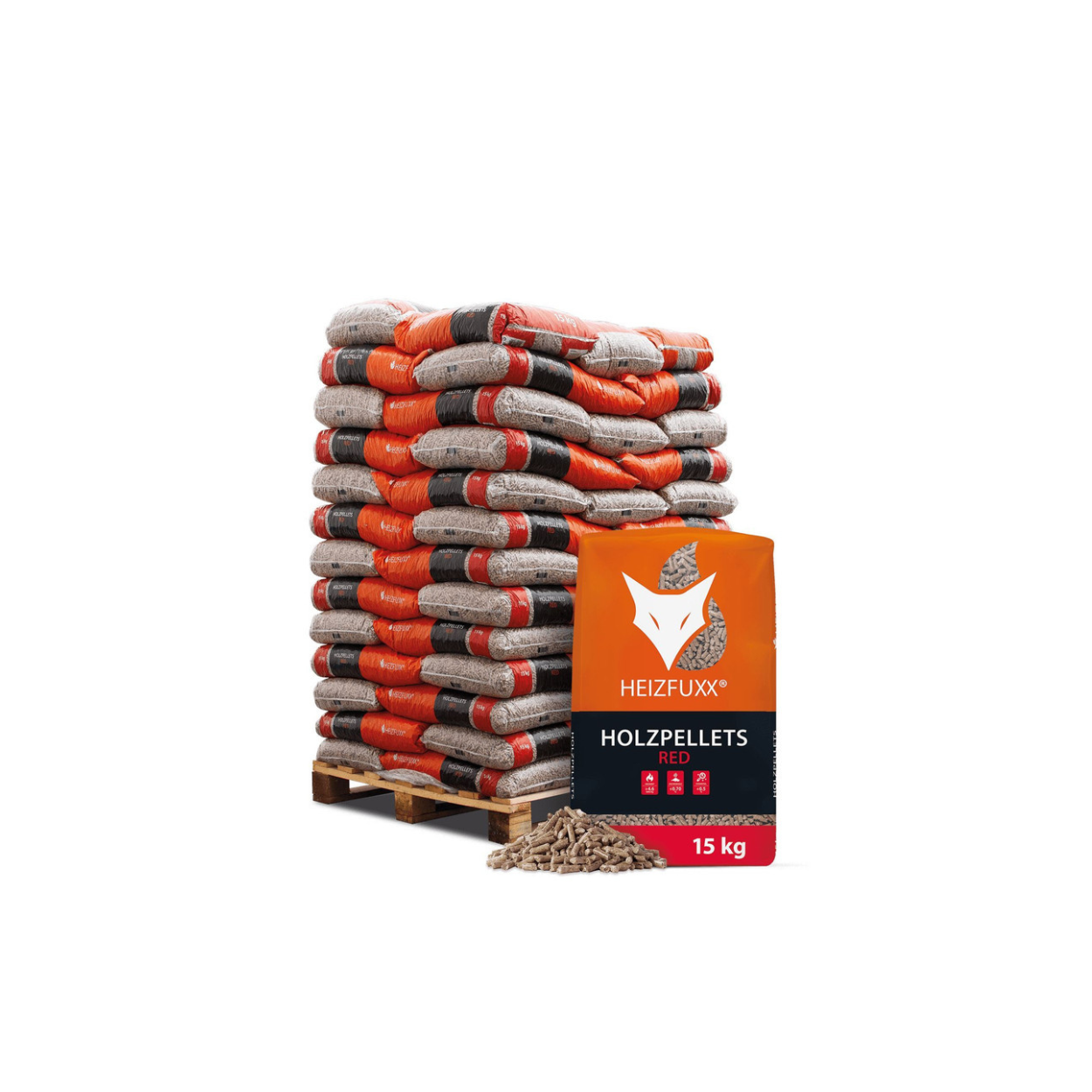 Heizfuxx Red – Houtpellets 975 kg – 65 zakken van 15 kg